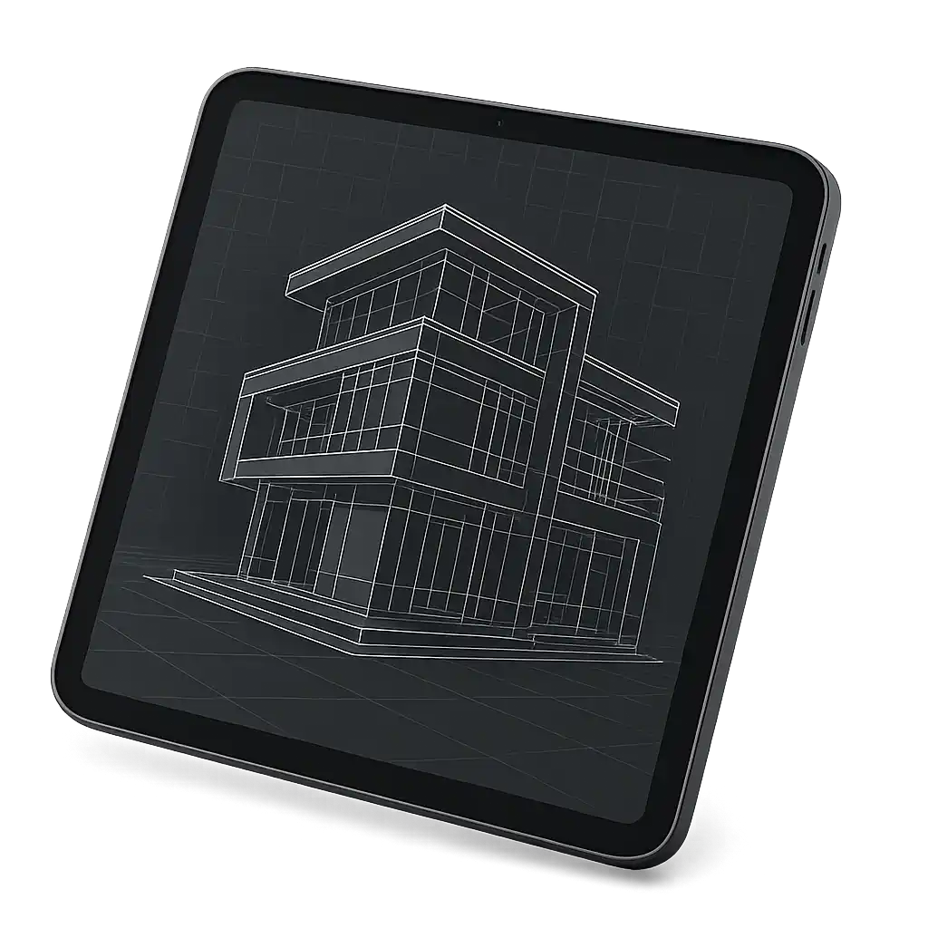 Architekt betrachtet digitales 3D-Modell eines Gebäudes mit Tragwerks- und TGA-Daten – BIM-gestützte Planung durch das Ingenieurbüro Bonn