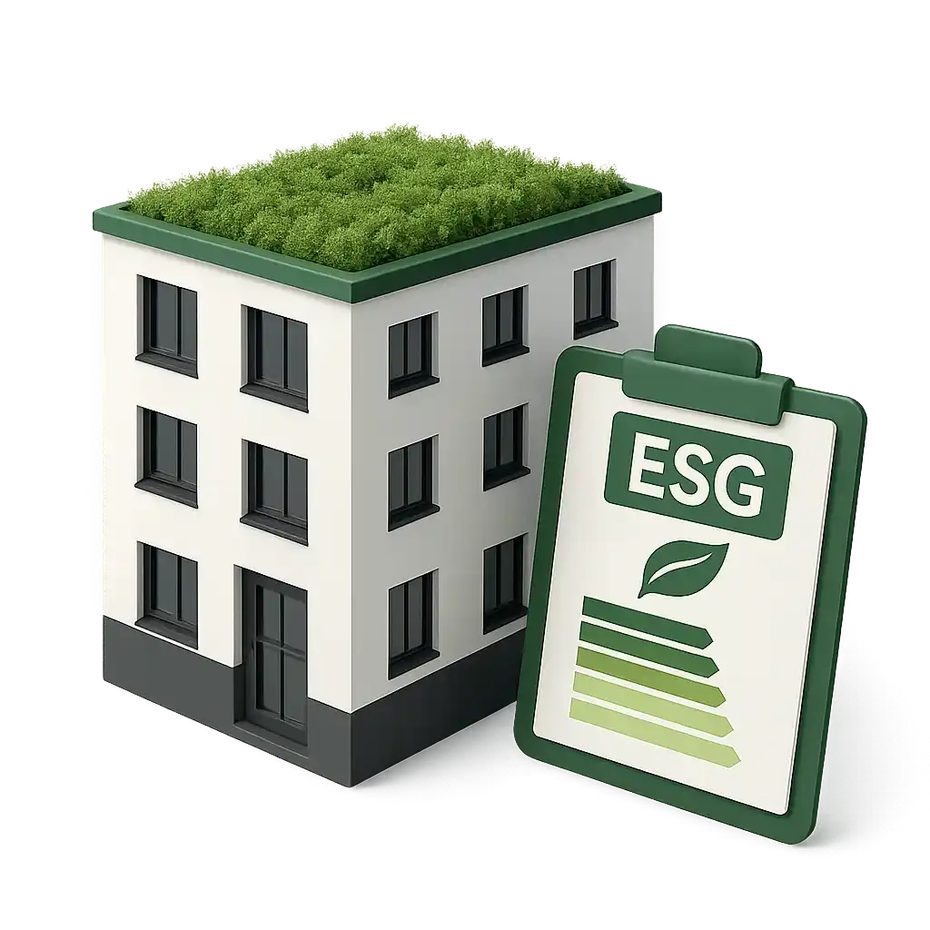 Architekturmodell mit nachhaltigem Energiekonzept und ESG-Zertifizierung – Ingenieurbüro Bonn berät zu Förderung, CO₂-Bilanz und ökonomischer Effizienz